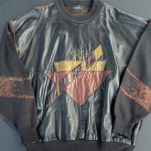 Saxon Men's Black and Multicolor Crewneck Sweater